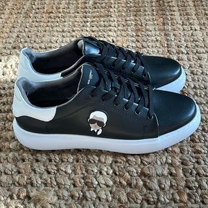 Mens Size 10 Karl Lagerfeld Paris Black Leather Shoes Designer Sneakers LF1S1107